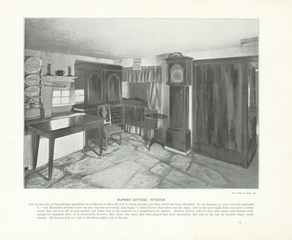 Burns's Cottage, interior. Scotland 1900 old antique vintage print picture